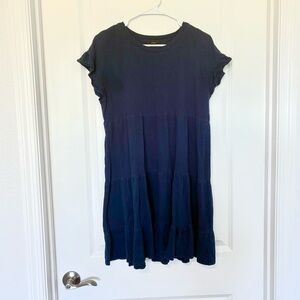 J. Crew Navy Tiered Mini Dress Ruffle Cap Sleeve Womens’ Small 100% Cotton
